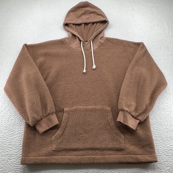 Madewell Women's Tan Resourced Fleece Bubble-Sleeve Hoodie Sweatshirt Size Large - Picture 2 of 9